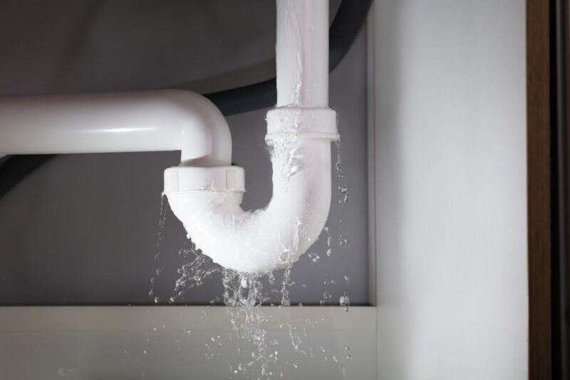Water leaking from a pipe.