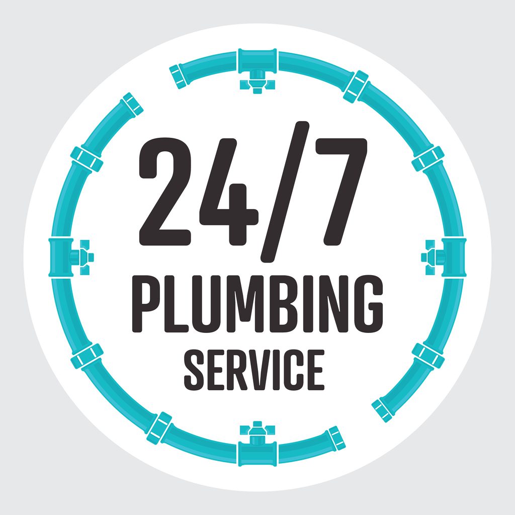 24/7 plumbing service circle badge.